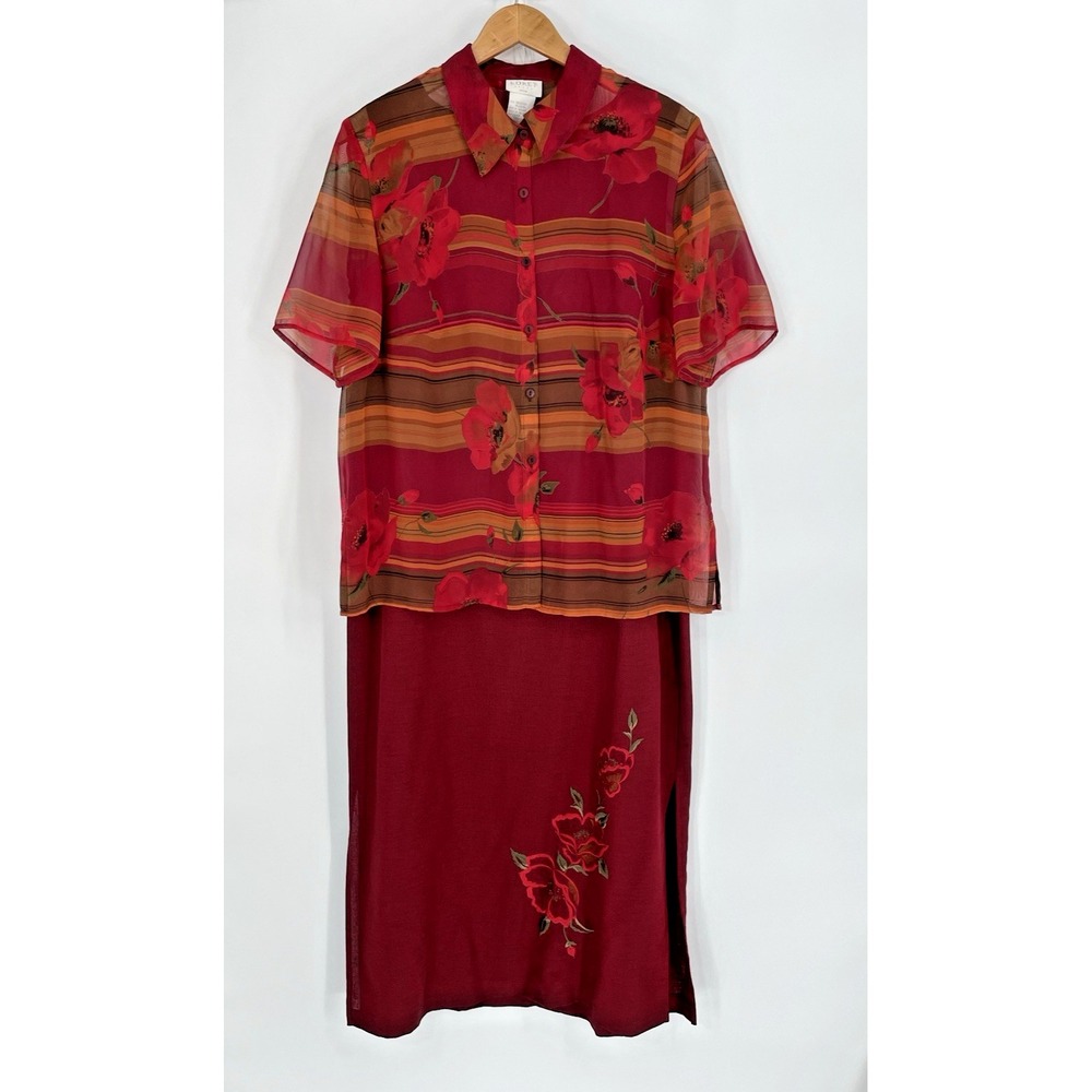 VTG Koret Women Dress Plus Size 14W Two Piece Dress/Jacket Set Fall Colors